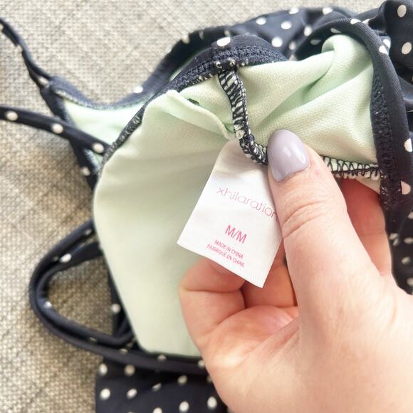 Xhilaration Polka Dot Bikini Top Navy Blue White Swimwear Size M Medium - Picture 5 of 6